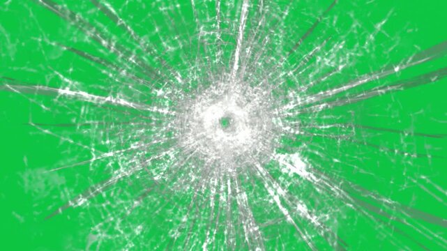 Bullet Gun Shot Glass Breaking Effect Animation on Green Screen
