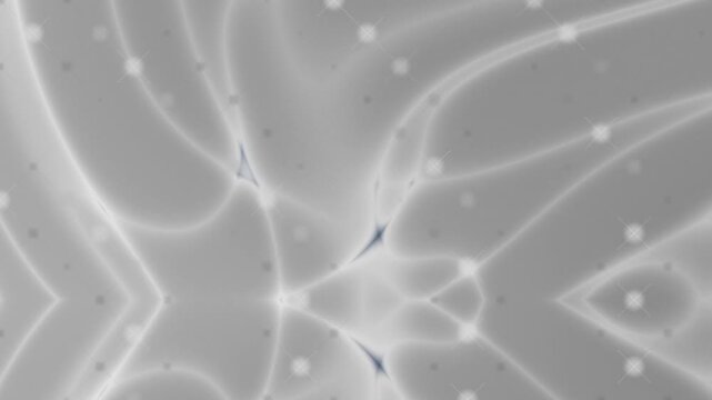Intricate abstract pattern of luminous white lines and scattered dots on a soft gray background, evoking a sense of interconnectedness and digital flow.
