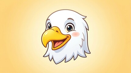Joyful cartoon bald eagle head illustration with bright yellow background and playful expression