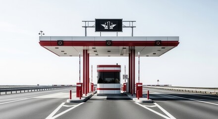 Fototapeta premium Highway Toll Booth Under Clear Skies Shows Modern Transportation Infrastructure