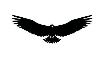 Obraz premium A black silhouette illustration of an eagle or hawk with spread wings on a white background