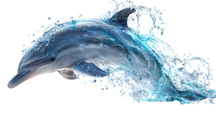 Ultra realistic HD dolphin jumping out of water splash captured, isolated on white background © AN STOCK