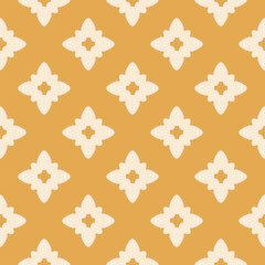 Fototapeta na wymiar Simple floral geometric seamless pattern. Cute elegant vector geometric texture with bold flower silhouettes. Retro vintage mid-century style background. Yellow color ornament. Repeatable geo design