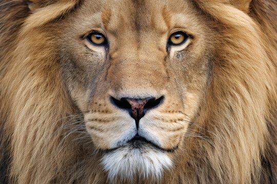 Lion face headshot looking directly at camera