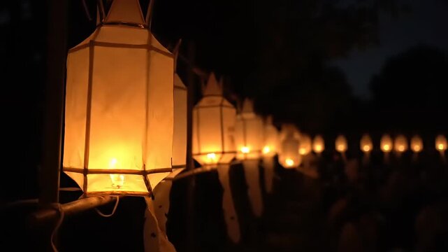Row of Lanterns in the Night.