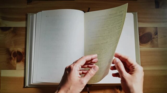 Hands Slowly Turning a Page in a Book