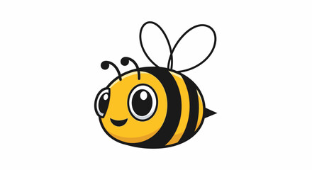 Obraz premium Adorable Happy Cartoon Bee Character with Big Eyes and Smiling Face on an Isolated White Background