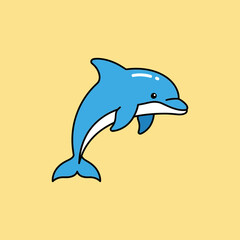 Obraz premium Cartoon dolphin illustration with a playful expression on a yellow background