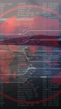 Vertical video: Sunset starting red map and HUD fading over shore, tracing paths, showing errors