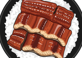 Delicious unagi eel sushi rolls on rice. © FOOD