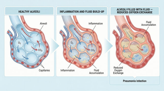 Alveoli Inflammation and Fluid Accumulation in Pneumonia Infection