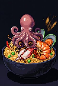 Pixel Art Seafood Fried Rice