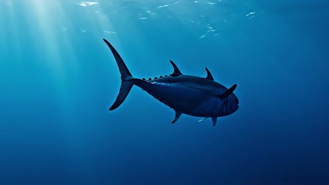 Tuna Fish Swimming Underwater in Ocean 2.
