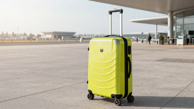 bright yellow suitcase on wheels at the airport ai 