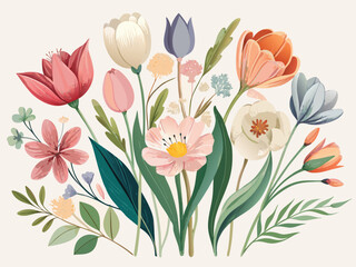 Obraz premium Beautiful Spring Flower Collection Vector Set