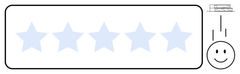 Obraz premium Customer satisfaction. Five stars feedback and happy smile positive reviews. Customer satisfaction in user rating, feedback systems, e-commerce, service improvement, branding