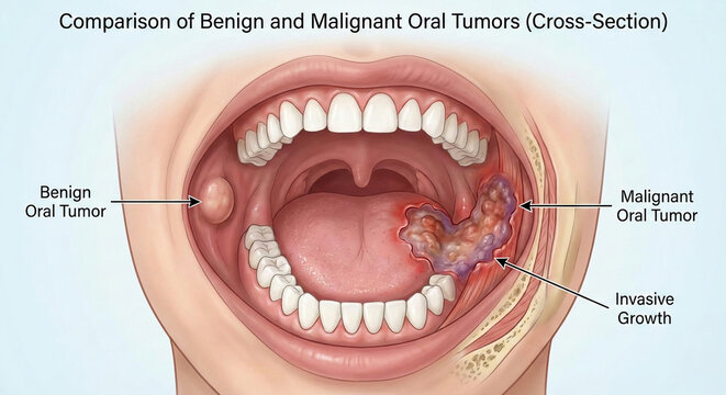 Benign and Malignant Oral Tumors Cross-Section Comparison