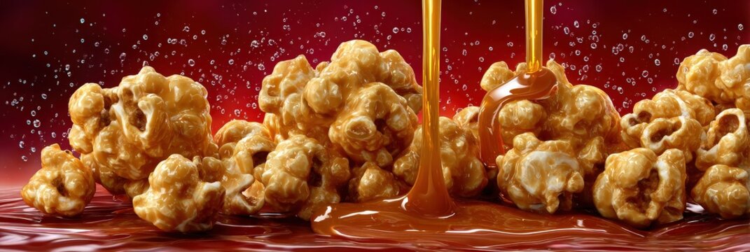 Delicious Crunchy Caramel Popcorn Snack with Sweet Syrup Drizzle