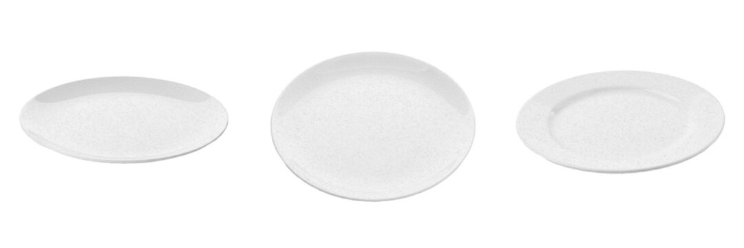Set and collection of white oval ceramic serving platters isolated on white transparent png background