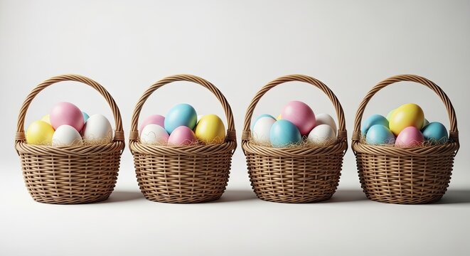 Ester day celebration with colorful easter baskets and eggs