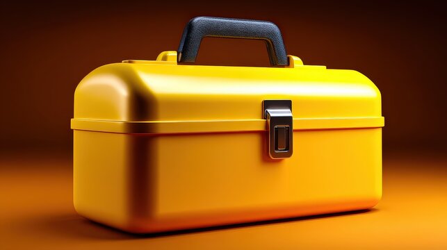 Industrial Yellow Tool Box with Handle on Warm Background