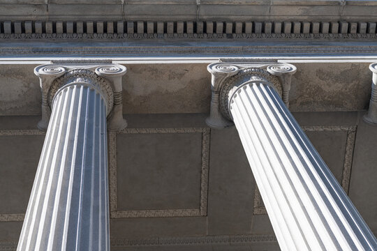 Federal building facade with classical stone columns Washington DC United States