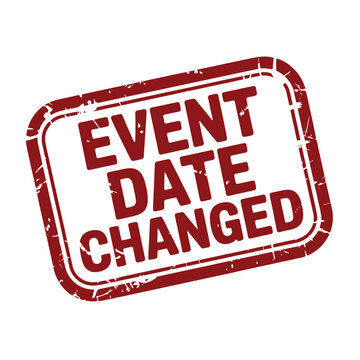 Red rectangular stamp communicates event date changed notice clearly.