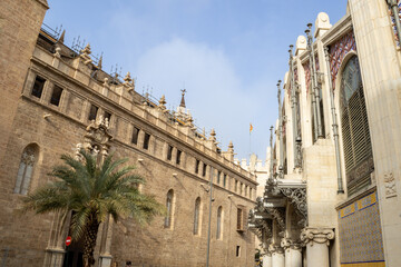 Fototapeta premium La Lonja de la Seda, a UNESCO World Heritage Site, showcases stunning Gothic architecture. Once a silk trading hub, it remains a symbol of Valencia’s rich commercial history. (The Silk Exchange)