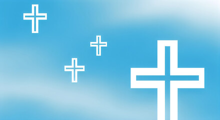 Obraz premium Blue background with white crosses of varying sizes and opacities