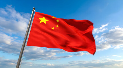 Naklejka premium Chinese flag waving blue sky bright