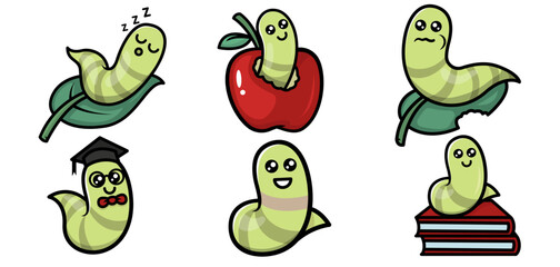 Fototapeta premium Set of caterpillar mascot designs.