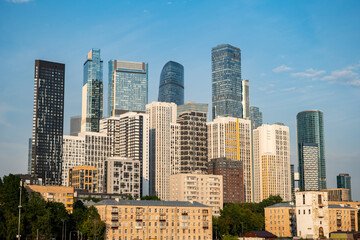 Fototapeta premium Moscow city skyline showing modern skyscrapers of Business Center and residential architecture