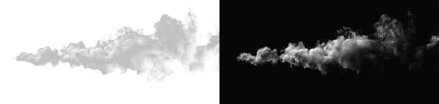 Realistic white smoke trail or steam jet isolated on black and white split background overlay fog effect png