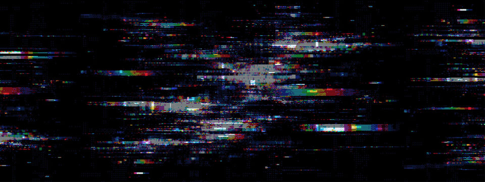 Abstract digital glitch background with colorful horizontal signal interference lines. Cyber distorted texture for modern web design, gaming UI and tech concept. Motion stream effect.