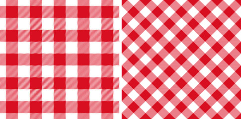 Check seamless pattern. Red checks background. Repeated gingham diagonal patern. Scottish style for prints design. Repeating texture checkered plaid. Repeat chess woven fabric. Vector illustration