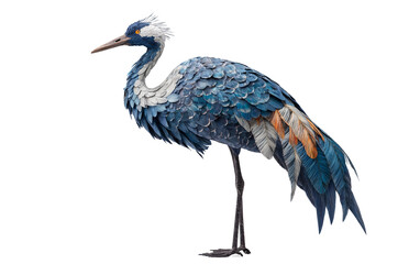 Obraz premium Elegant blue crane standing in graceful posture showcasing fine feather detail and natural avian beauty with soft lighting and refined presentation isolated on transparent background PNG