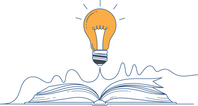 A lightbulb above an open book isolated on transparent background