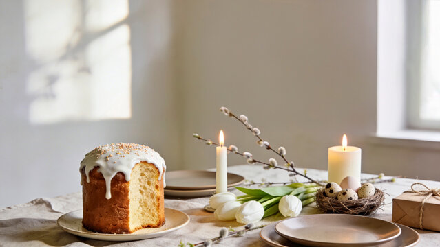 Table Setting with Traditional Easter Cake