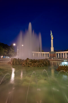 The Hochstrahlbrunnen fountain at blue hour, Vienna, Austria