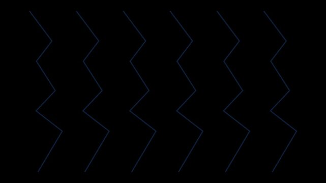 Blue abstract zigzag vertical lines seamless loop animation with glowing energy running from bottom to top on black background. 4K animated glowing lines for background and tech motion graphics.