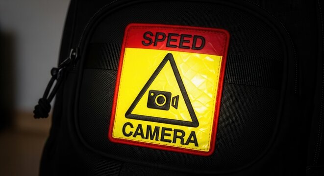 Speed Camera Warning Sign: A Bright Warning on Dark Fabric for Safety Alert