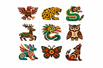 Mexican Sacred Animal Icons: Pre-Hispanic Folk Art Illustrations
