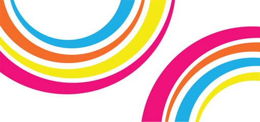 Obraz premium Vibrant double rainbow graphic with pink orange yellow and blue arcs on white background