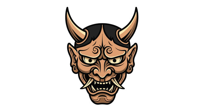 Oni Mask Japanese Demon Cartoon Character.