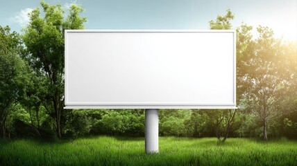 Blank Billboard Mockup in Lush Green Field: Outdoor Advertising Space for Eco-Friendly Campaigns