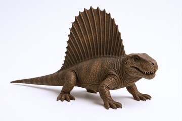 Fototapeta premium Dimetrodon Prehistoric Reptile Model on White Backdrop: Education, Paleontology and Extinct Species