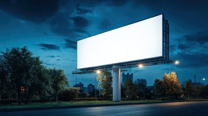 Obraz premium Blank Billboard at Night for Advertising, Urban Setting, Perfect for Mockups and Commercial Use