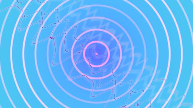 A blue abstract background featuring concentric circles and overlaid squiggly lines, suggesting sound waves or seismic activity.