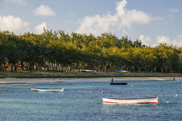 Obraz premium Old fishing boat on the coast of Rodrigues Island, Mauritius, Africa