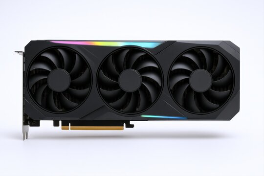 High-Performance Graphics Card with Triple Fan Cooling System for Gaming and Professional Workloads on White Background